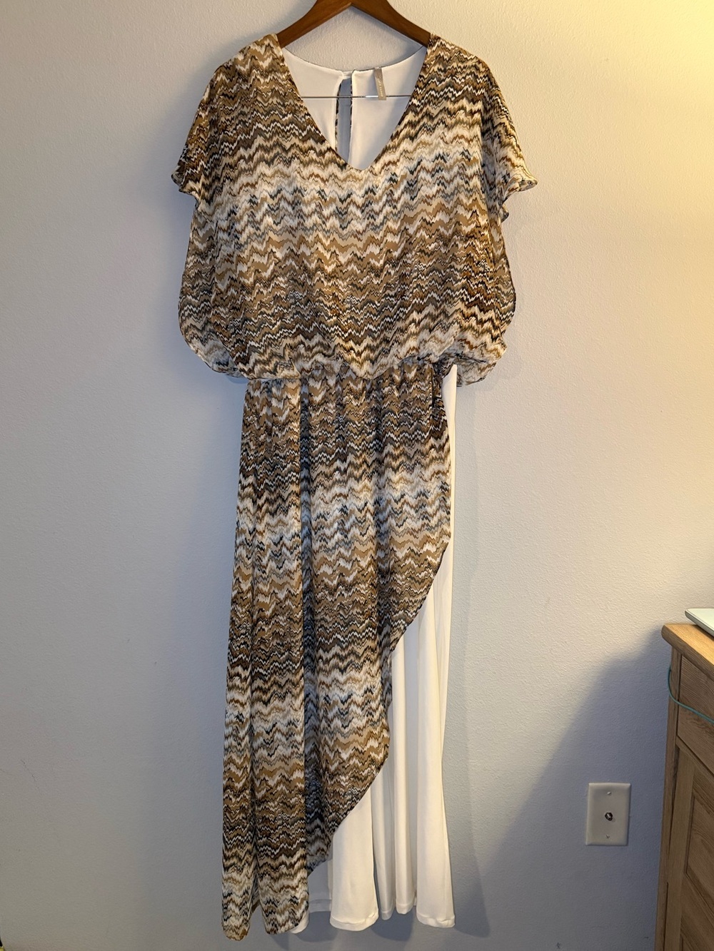 Last Tango Chevron Overlay Jumpsuit in Brown and Off White